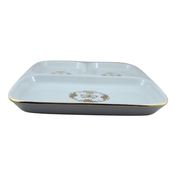 MAGHSOUD Porcelain Divided Appetizer hors d'oeuvre Divided Serving Dish Gold - Picture 3 of 4